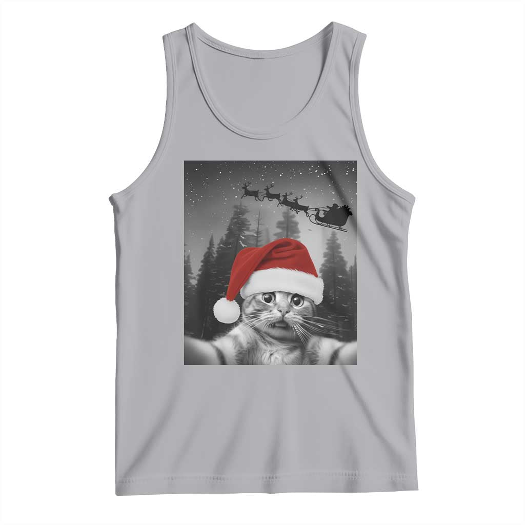 Funny Cat Selfie With Santas Sleigh Christmas Tank Top TS11 Athletic Heather Print Your Wear