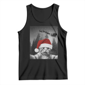 Funny Cat Selfie With Santas Sleigh Christmas Tank Top TS11 Black Print Your Wear