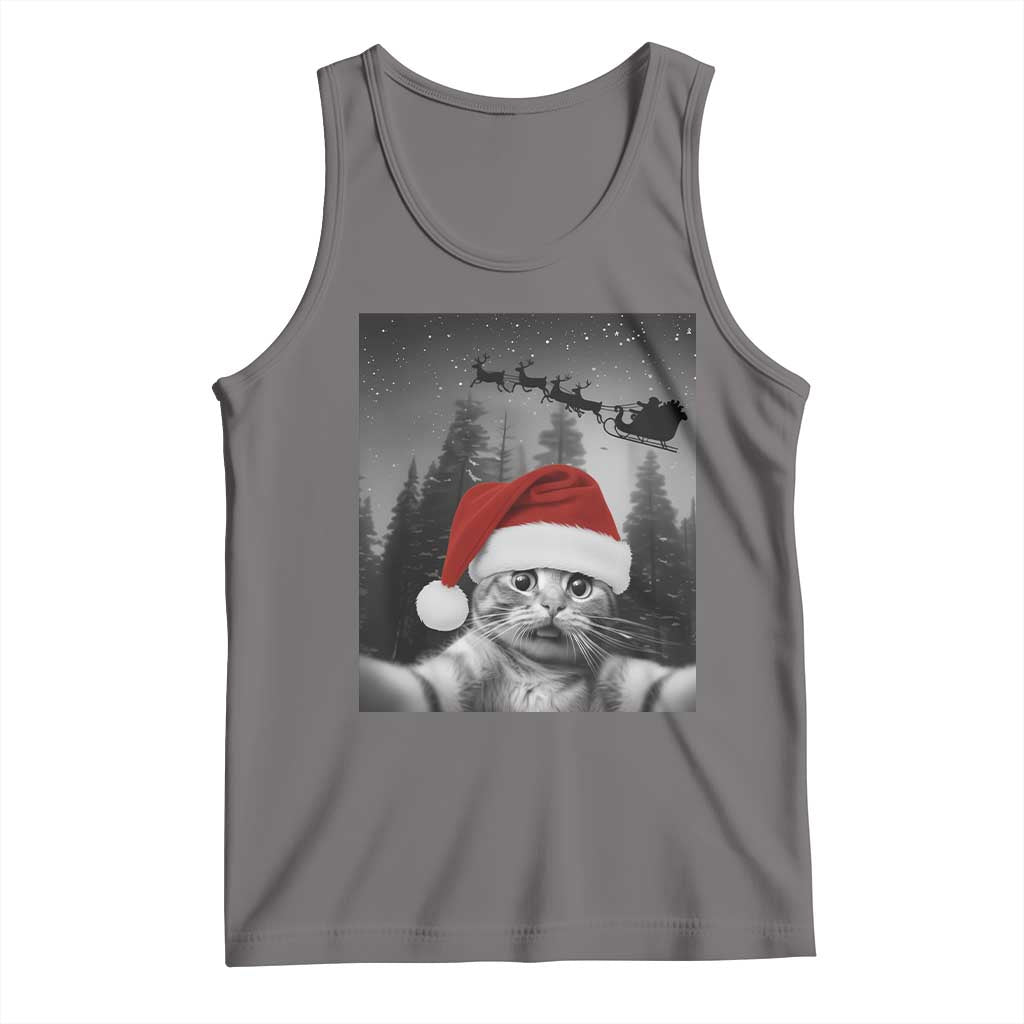 Funny Cat Selfie With Santas Sleigh Christmas Tank Top TS11 Deep Heather Print Your Wear