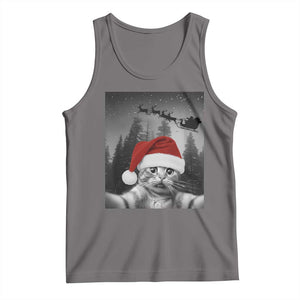 Funny Cat Selfie With Santas Sleigh Christmas Tank Top TS11 Deep Heather Print Your Wear
