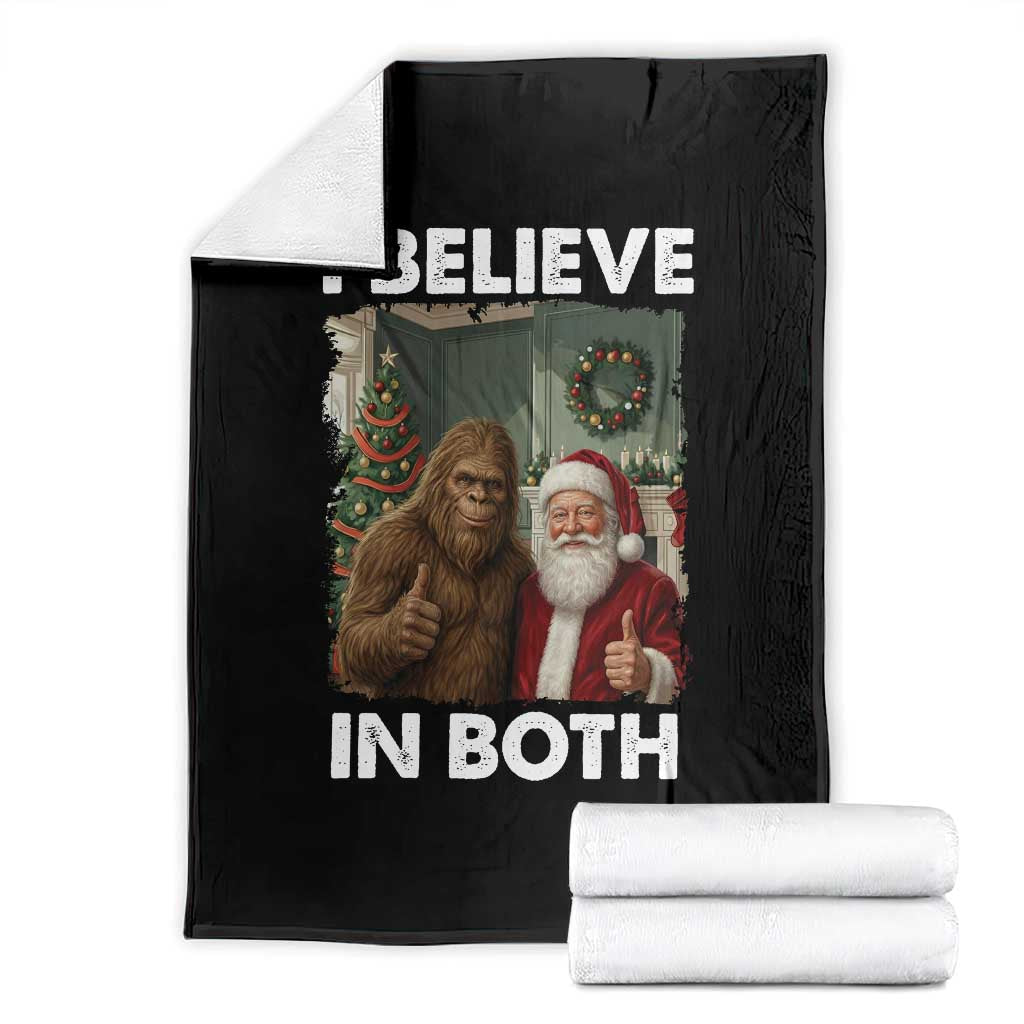 Funny Christmas Santa Bigfoot Throw Blanket I Believe In Both Xmas Holiday TS11 Black Print Your Wear