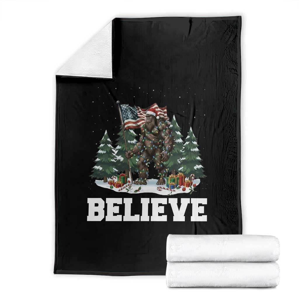 Funny Believe Bigfoot Christmas Throw Blanket American Flag Sasquatch Holiday Gift TS11 Black Print Your Wear