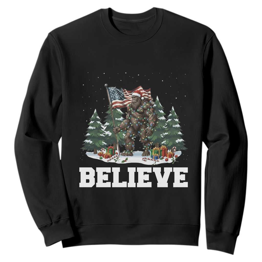 Funny Believe Bigfoot Christmas Sweatshirt American Flag Sasquatch Holiday Gift TS11 Black Print Your Wear