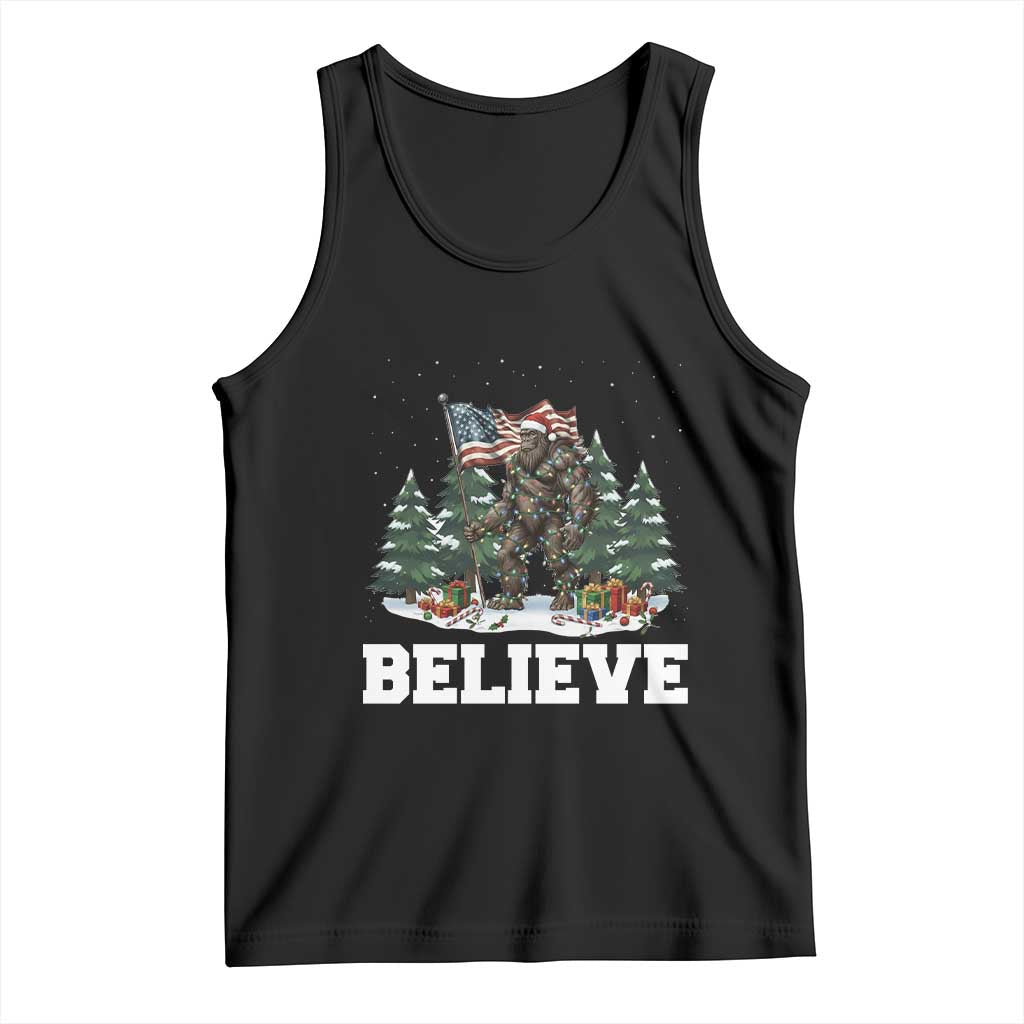 Funny Believe Bigfoot Christmas Tank Top American Flag Sasquatch Holiday Gift TS11 Black Print Your Wear