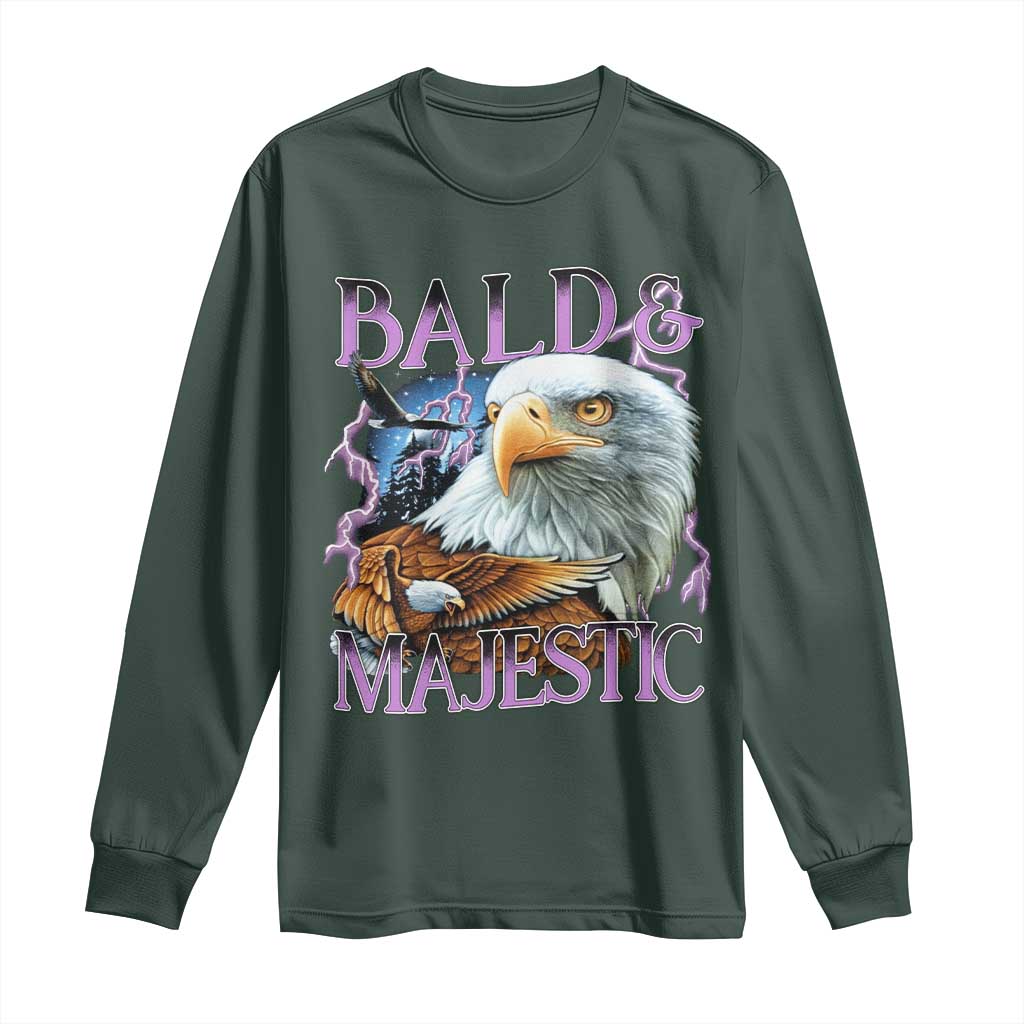 Funny Eagle Bald And Majestic Long Sleeve Shirt Vintage Eagle Thunder Storm TS11 Dark Forest Green Print Your Wear