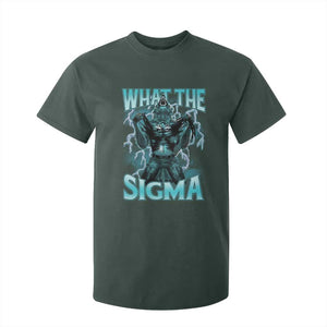 Funny What The Sigma T Shirt For Kid Alpha Wolf Oddly Specific Thunder Meme TS11 Dark Forest Green Print Your Wear