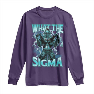 Funny What The Sigma Long Sleeve Shirt Alpha Wolf Oddly Specific Thunder Meme TS11 Purple Print Your Wear