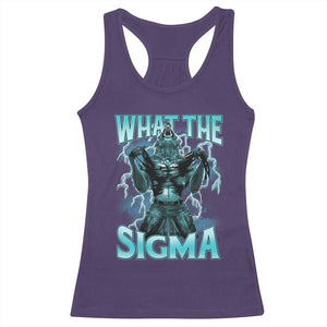 Funny What The Sigma Racerback Tank Top Alpha Wolf Oddly Specific Thunder Meme TS11 Purple Print Your Wear