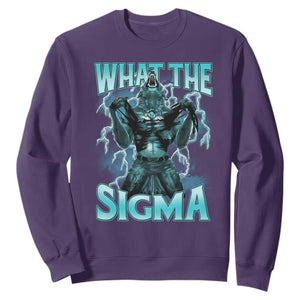 Funny What The Sigma Sweatshirt Alpha Wolf Oddly Specific Thunder Meme TS11 Purple Print Your Wear