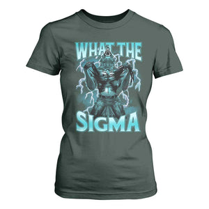 Funny What The Sigma T Shirt For Women Alpha Wolf Oddly Specific Thunder Meme TS11 Dark Forest Green Print Your Wear