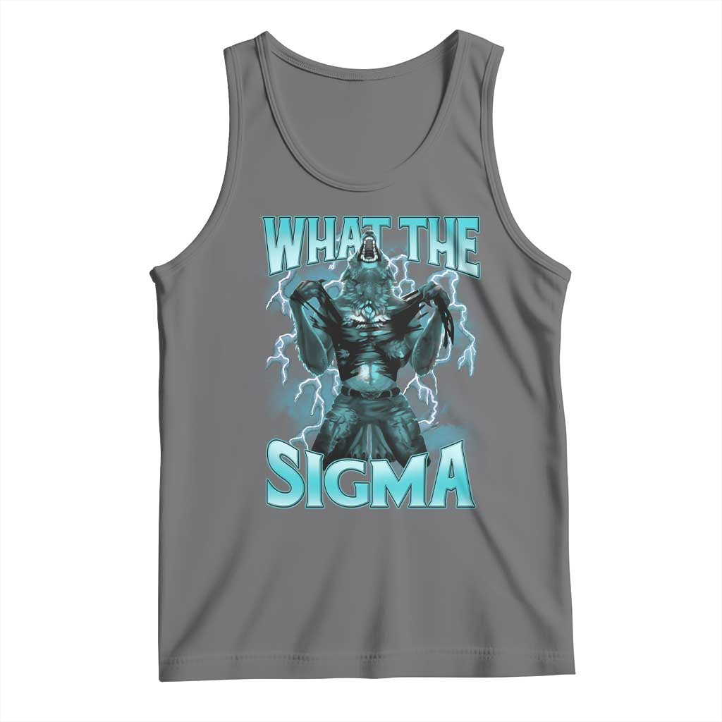 Funny What The Sigma Tank Top Alpha Wolf Oddly Specific Thunder Meme TS11 Black Heather Print Your Wear