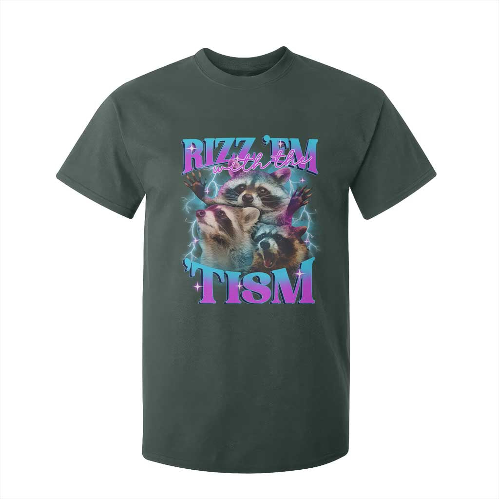 Funny Rizz Em With The Tism T Shirt For Kid Meme Autistic Racoon TS11 Dark Forest Green Print Your Wear
