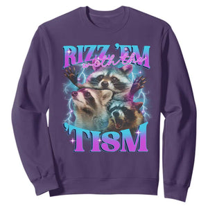 Funny Rizz Em With The Tism Sweatshirt Meme Autistic Racoon TS11 Purple Print Your Wear