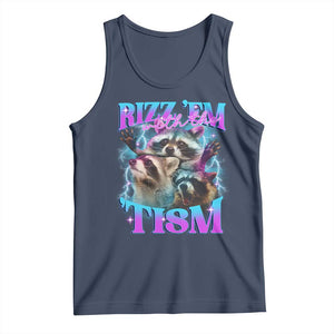 Funny Rizz Em With The Tism Tank Top Meme Autistic Racoon TS11 Navy Print Your Wear