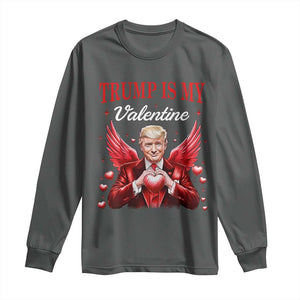 Funny Trump Is My Valentine Long Sleeve Shirt Cupid Trump Red Heart TS11 Dark Heather Print Your Wear