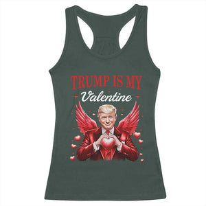 Funny Trump Is My Valentine Racerback Tank Top Cupid Trump Red Heart TS11 Dark Forest Green Print Your Wear