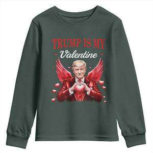 Funny Trump Is My Valentine Youth Sweatshirt Cupid Trump Red Heart TS11 Dark Forest Green Print Your Wear