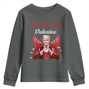 Funny Trump Is My Valentine Youth Sweatshirt Cupid Trump Red Heart TS11 Dark Heather Print Your Wear