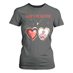 Funny Trump Is My Valentine T Shirt For Women Valentine's Day Pink Trump Heart Necklace TS11 Dark Heather Print Your Wear