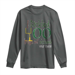 Personalized 100TH Day Of School Football Long Sleeve Shirt Custom Text I Tackled 100 Days Of School TS11 Dark Heather Print Your Wear