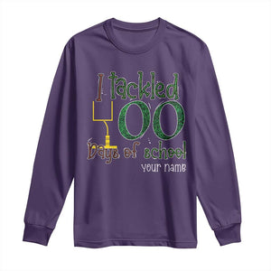 Personalized 100TH Day Of School Football Long Sleeve Shirt Custom Text I Tackled 100 Days Of School TS11 Purple Print Your Wear