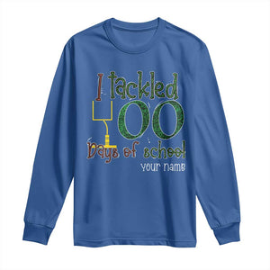 Personalized 100TH Day Of School Football Long Sleeve Shirt Custom Text I Tackled 100 Days Of School TS11 Royal Blue Print Your Wear