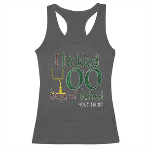 Personalized 100TH Day Of School Football Racerback Tank Top Custom Text I Tackled 100 Days Of School TS11 Dark Heather Print Your Wear