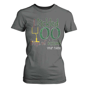 Personalized 100TH Day Of School Football T Shirt For Women Custom Text I Tackled 100 Days Of School TS11 Dark Heather Print Your Wear