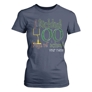 Personalized 100TH Day Of School Football T Shirt For Women Custom Text I Tackled 100 Days Of School TS11 Navy Print Your Wear