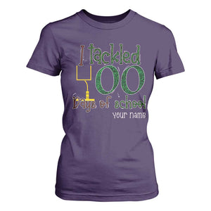 Personalized 100TH Day Of School Football T Shirt For Women Custom Text I Tackled 100 Days Of School TS11 Purple Print Your Wear