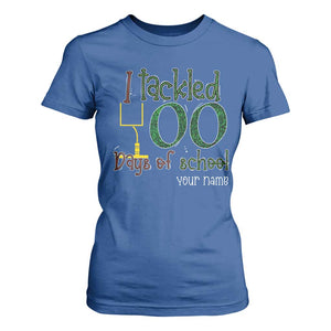 Personalized 100TH Day Of School Football T Shirt For Women Custom Text I Tackled 100 Days Of School TS11 Royal Blue Print Your Wear