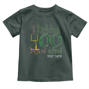 Personalized 100TH Day Of School Football Toddler T Shirt Custom Text I Tackled 100 Days Of School TS11 Dark Forest Green Print Your Wear