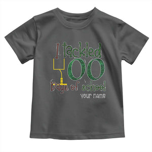 Personalized 100TH Day Of School Football Toddler T Shirt Custom Text I Tackled 100 Days Of School TS11 Dark Heather Print Your Wear