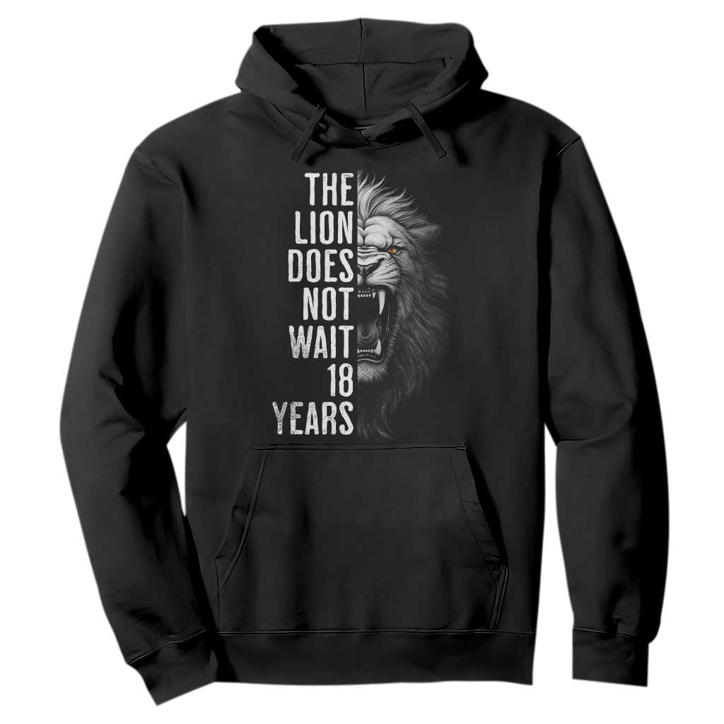 Funny The Lion Does Not Wait 18 Years Hoodie Lion Meme Gen Z Alpha TS11 Black Print Your Wear