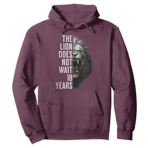 Funny The Lion Does Not Wait 18 Years Hoodie Lion Meme Gen Z Alpha TS11 Maroon Print Your Wear