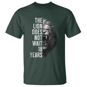 Funny The Lion Does Not Wait 18 Years T Shirt Lion Meme Gen Z Alpha TS11 Dark Forest Green Print Your Wear