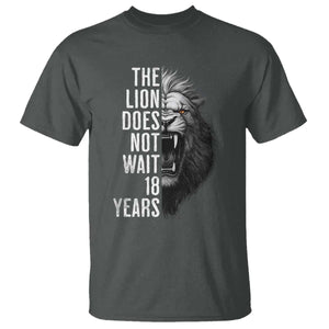 Funny The Lion Does Not Wait 18 Years T Shirt Lion Meme Gen Z Alpha TS11 Dark Heather Print Your Wear