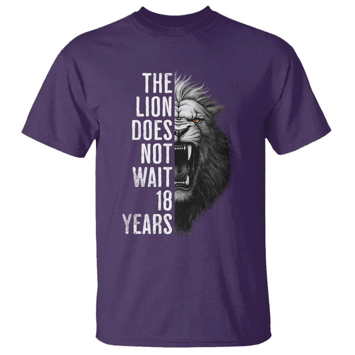 Funny The Lion Does Not Wait 18 Years T Shirt Lion Meme Gen Z Alpha TS11 Purple Print Your Wear