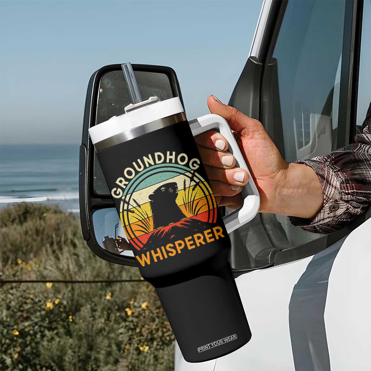 Funny Groundhog Whisperer Tumbler With Handle Retro Vintage Woodchuck Lover TS11 Print Your Wear
