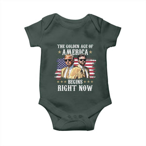 Funny Trump Vance 2025 Baby Onesie The Golden Age Of America Begins Right Now American Flag TS11 Dark Forest Green Print Your Wear