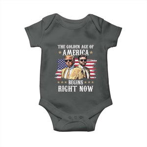 Funny Trump Vance 2025 Baby Onesie The Golden Age Of America Begins Right Now American Flag TS11 Dark Heather Print Your Wear