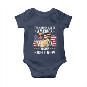 Funny Trump Vance 2025 Baby Onesie The Golden Age Of America Begins Right Now American Flag TS11 Navy Print Your Wear