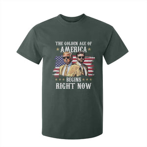 Funny Trump Vance 2025 T Shirt For Kid The Golden Age Of America Begins Right Now American Flag TS11 Dark Forest Green Print Your Wear