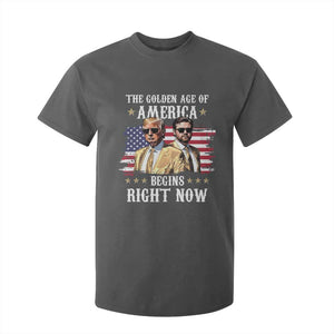 Funny Trump Vance 2025 T Shirt For Kid The Golden Age Of America Begins Right Now American Flag TS11 Dark Heather Print Your Wear