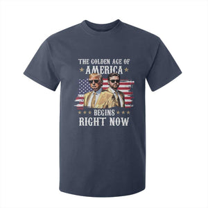 Funny Trump Vance 2025 T Shirt For Kid The Golden Age Of America Begins Right Now American Flag TS11 Navy Print Your Wear