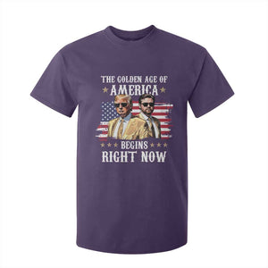 Funny Trump Vance 2025 T Shirt For Kid The Golden Age Of America Begins Right Now American Flag TS11 Purple Print Your Wear