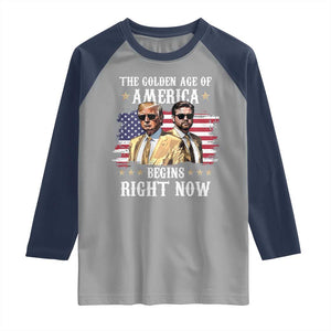 Funny Trump Vance 2025 Raglan Shirt The Golden Age Of America Begins Right Now American Flag TS11 Sport Gray Navy Print Your Wear