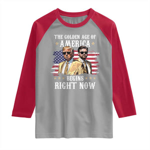 Funny Trump Vance 2025 Raglan Shirt The Golden Age Of America Begins Right Now American Flag TS11 Sport Gray Red Print Your Wear