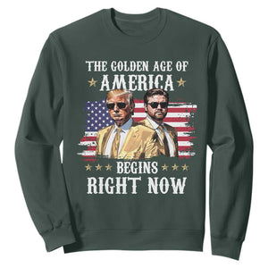 Funny Trump Vance 2025 Sweatshirt The Golden Age Of America Begins Right Now American Flag TS11 Dark Forest Green Print Your Wear