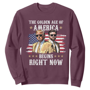 Funny Trump Vance 2025 Sweatshirt The Golden Age Of America Begins Right Now American Flag TS11 Maroon Print Your Wear